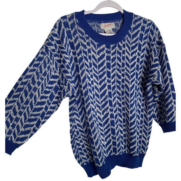 Wyndham Sweater Blue Chevron Round Neck 3/4 Sleeve - Picture 2 of 7
